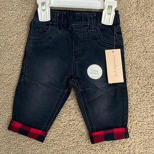 NWT First Impressions Boys Black Jeans with Red Plaid Bottoms